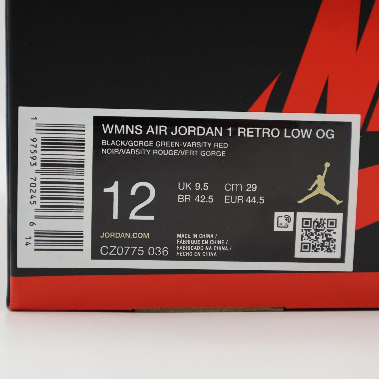 CZ0775-036 Nike Air Jordan 1 Retro Low OG Black and Gorge Green (Women's)