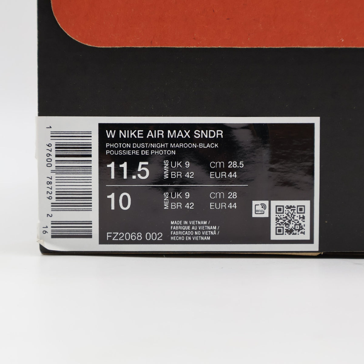 FZ2068-002 Nike Women's Air Max SNDR Photon Dust and Night Maroon (Women's)