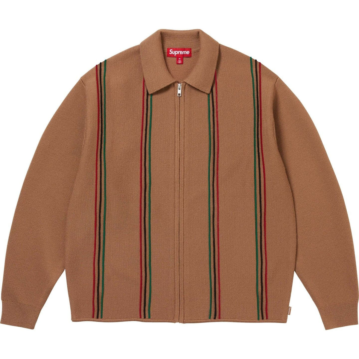 Supreme Stripe Zip Up Polo Sweater Tan