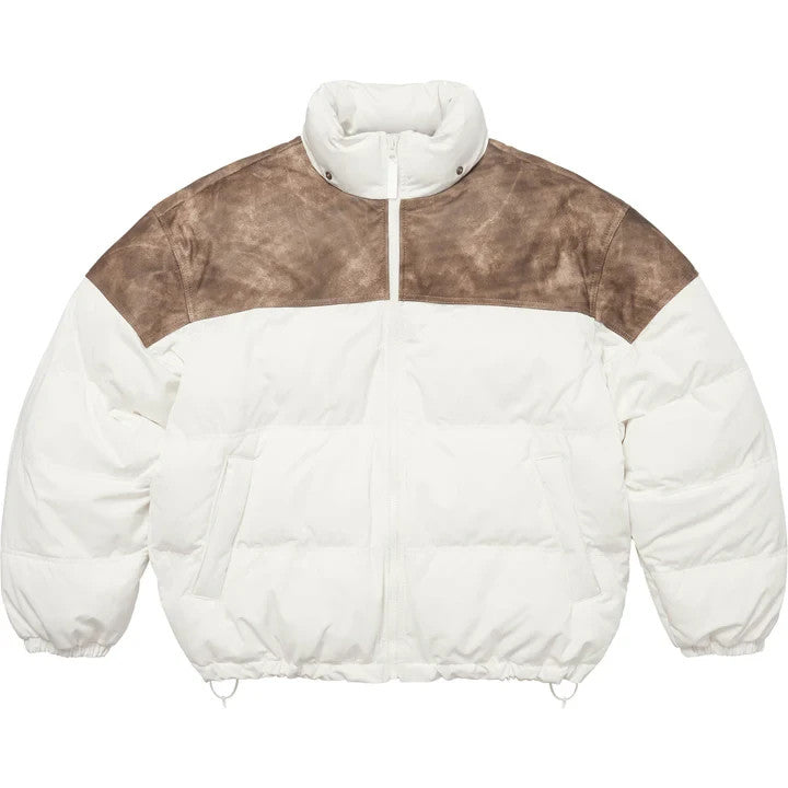 Supreme Leather Yoke Puffer Jacket White