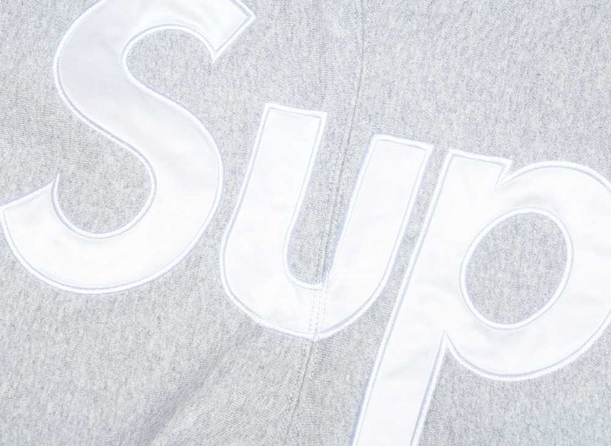 Supreme Satin Applique Hooded Sweatshirt Heather Grey