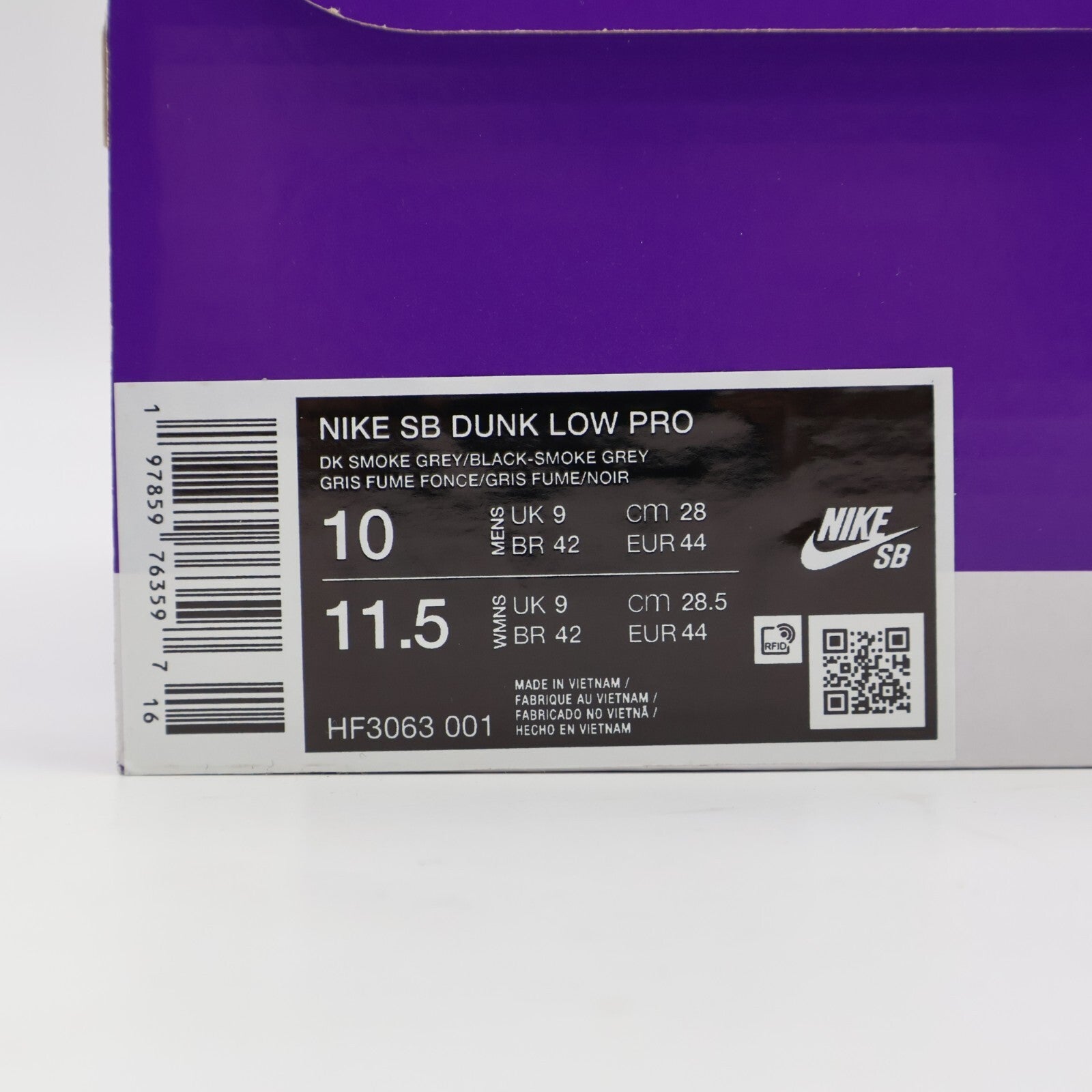 HF3063-001 Nike SB Dunk Low Pro Black and Smoke Grey (Men's)