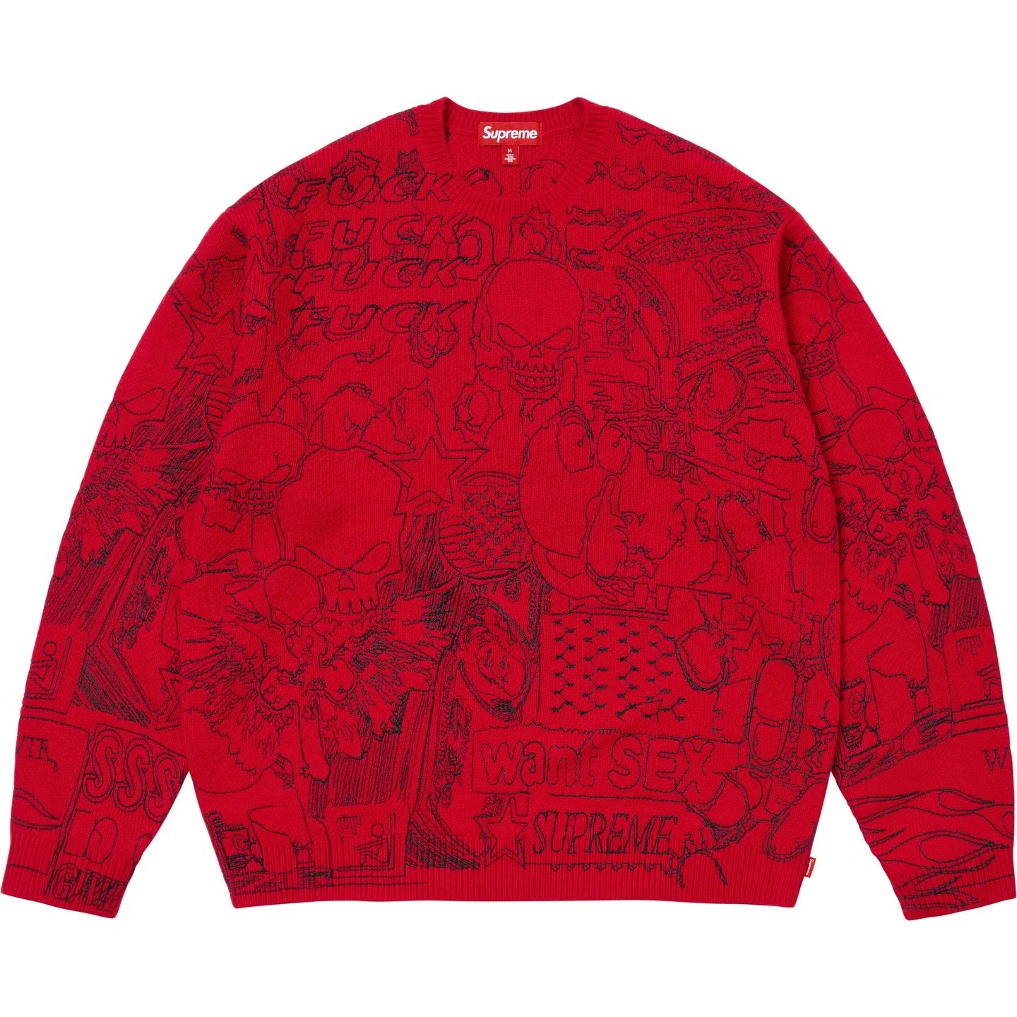 Supreme Collage Embroidered Sweater Red