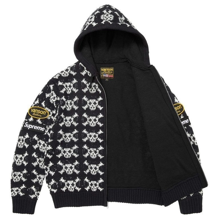 Supreme x Vanson Leathers Skull Zip Up Hooded Sweater Black