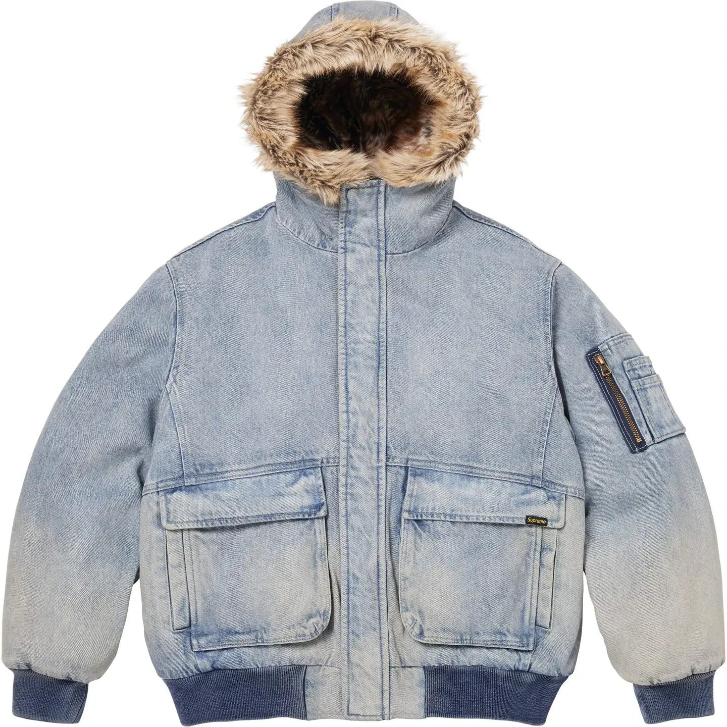 Supreme Reversible Faux Fur Hooded Work Jacket Denim