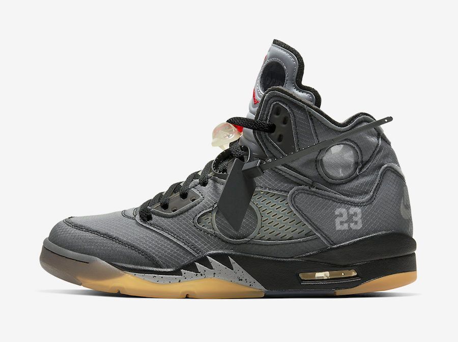 CT8480-001 Off-White Ã Nike Air Jordan 5 Black Muslin Fire Red (Men's)