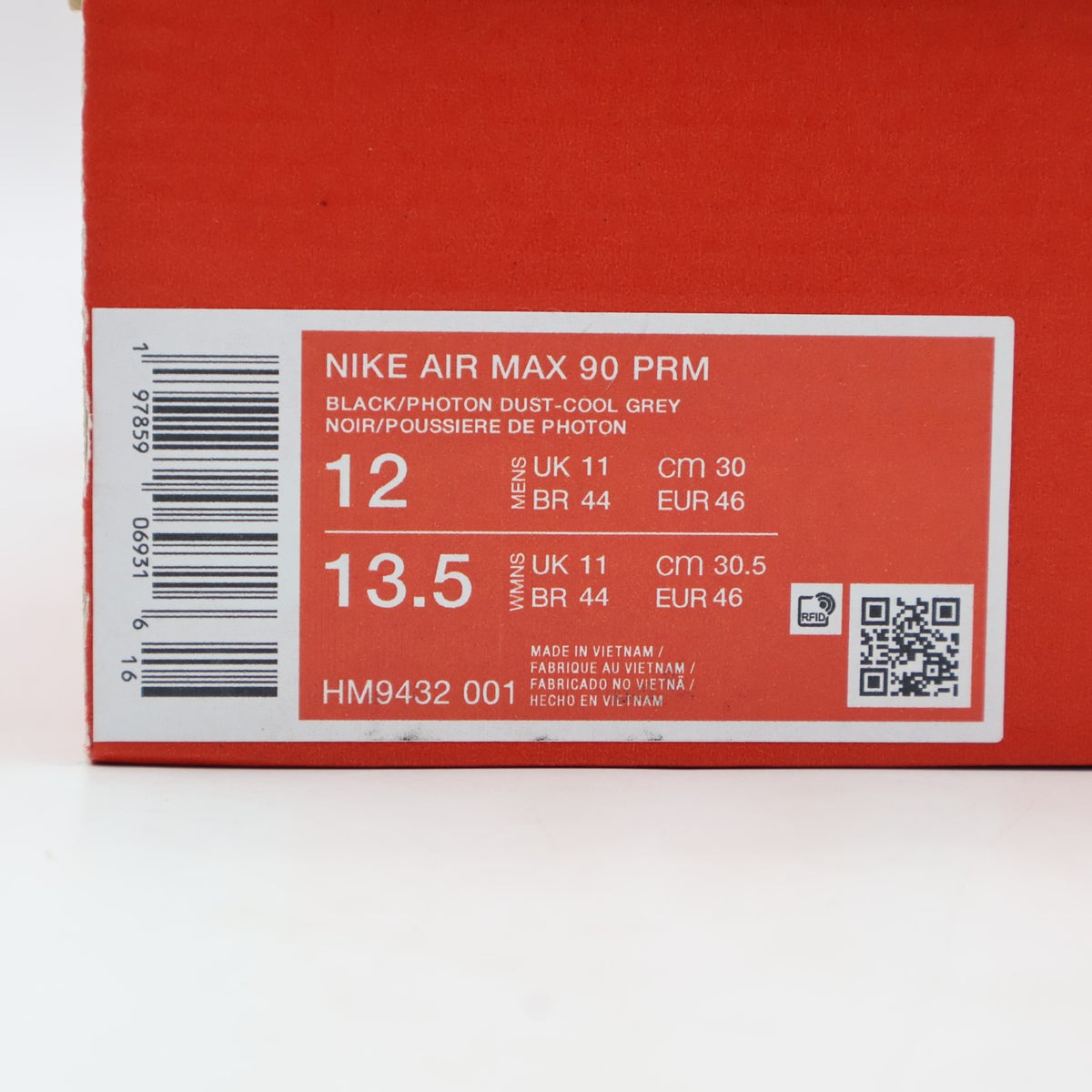 HM9432-001 Nike Air Max 90 PRM Cool Grey and Black (Men's)