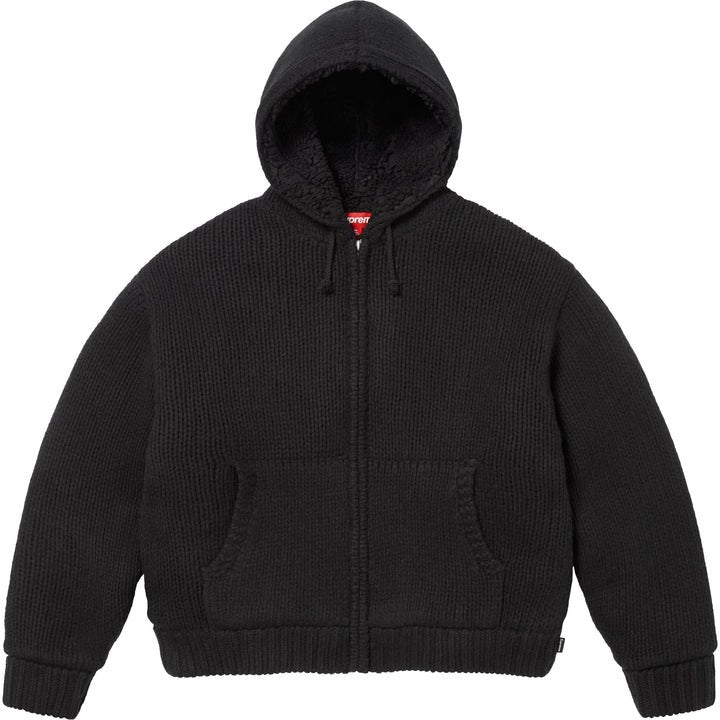 Supreme Faux Shearling Lined Zip Up Hooded Sweater Black