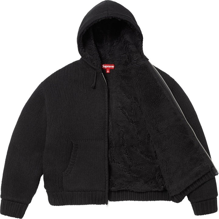 Supreme Faux Shearling Lined Zip Up Hooded Sweater Black