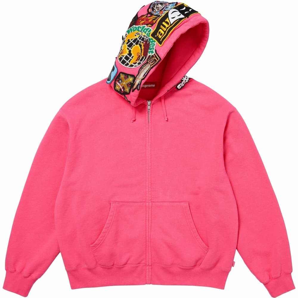 Supreme Patches Zip Up Hooded Sweatshirt Magenta