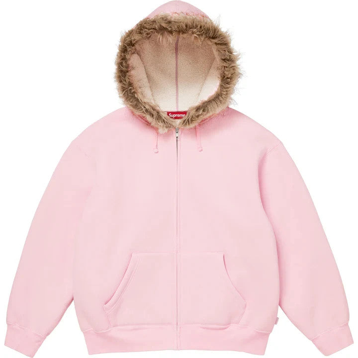 Supreme Faux Fur Zip Up Hooded Sweatshirt Light Pink