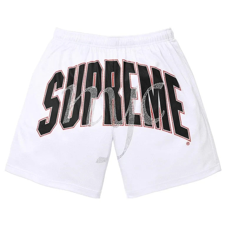 Supreme Rhinestone Mesh Short White