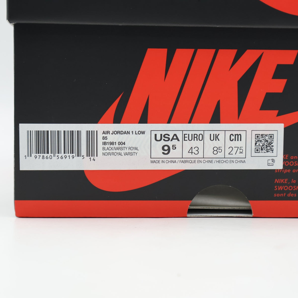 IB1981-004 Nike Air Jordan 1 Low '85 Black and Royal Blue (Men's)