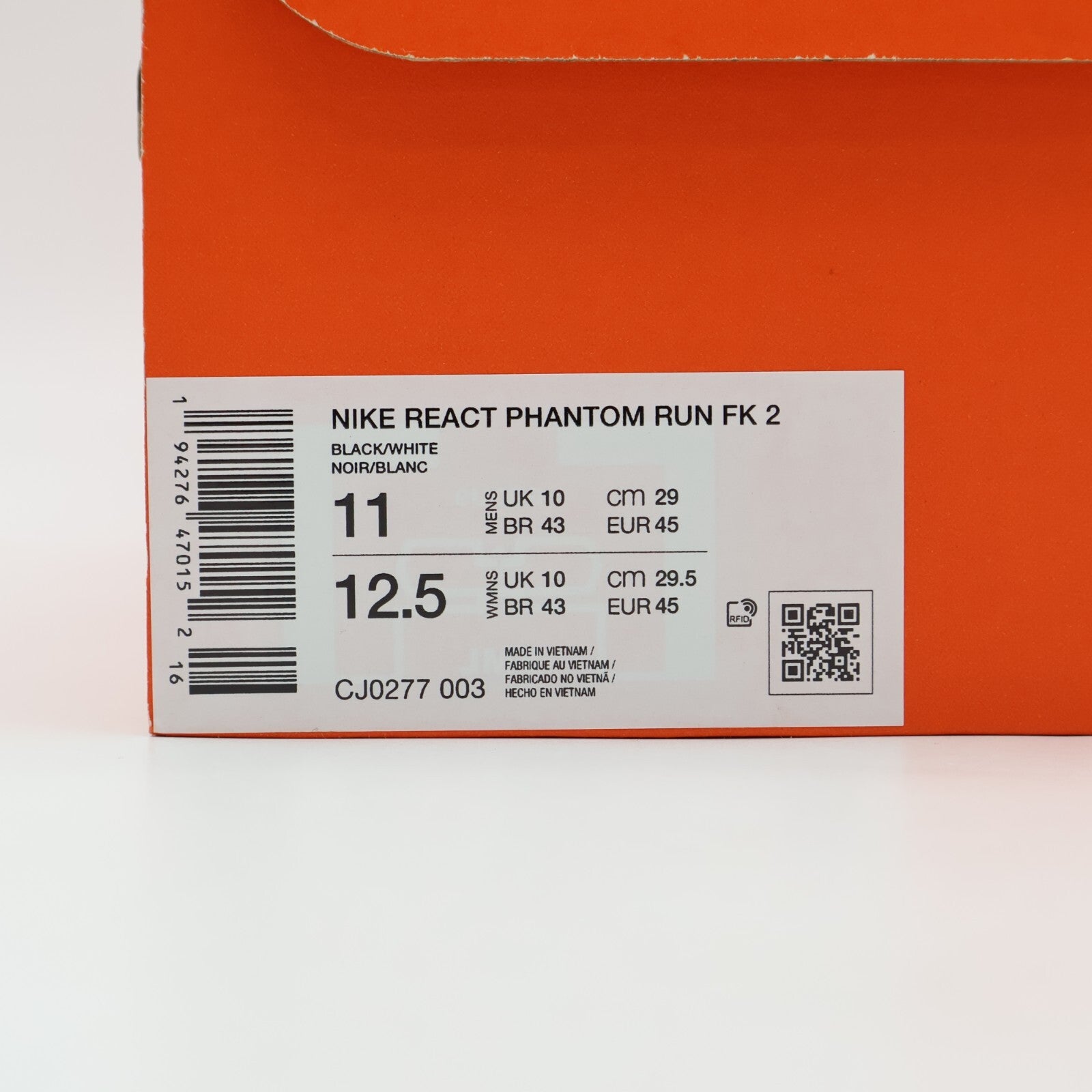 CJ0277-003 Nike REACT PHANTOM RUN FK 2 BLACK WHITE (Men's)
