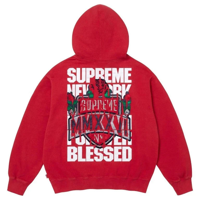 Supreme Blessed Applique Zip Up Hooded Sweatshirt Red