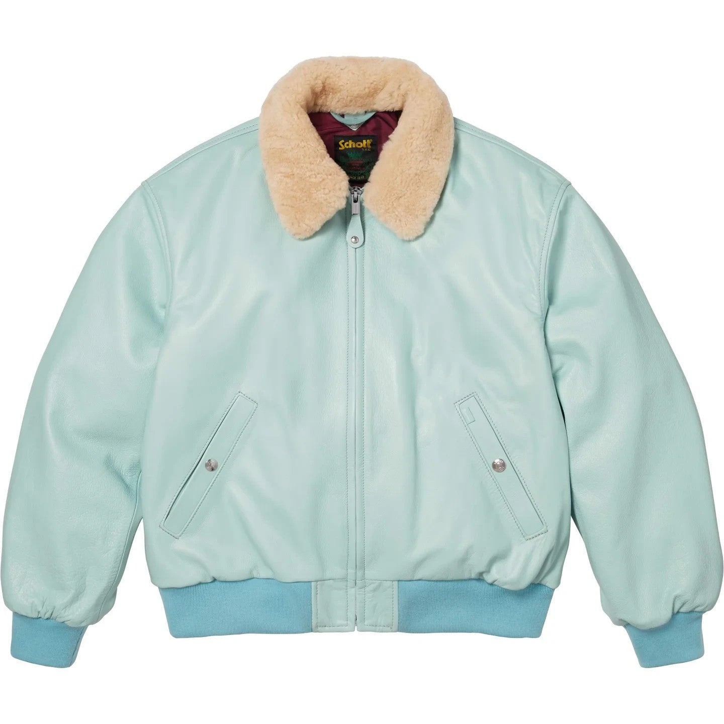 Supreme x Schott Shearling Collar Bomber Jacket Light Blue