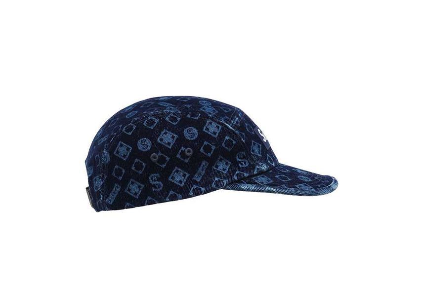 Supreme Flocked Denim Camp Cap Blue