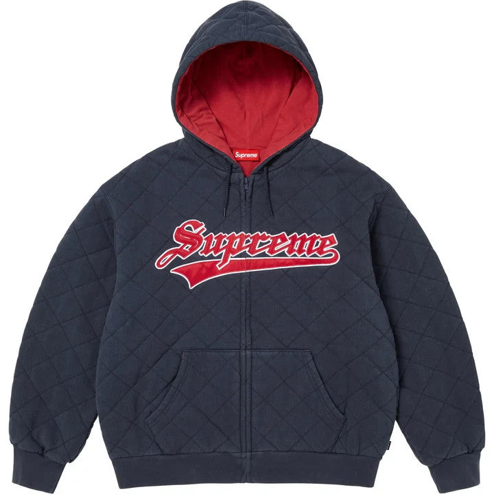 Supreme Quilted Zip Up Hooded Sweatshirt Navy