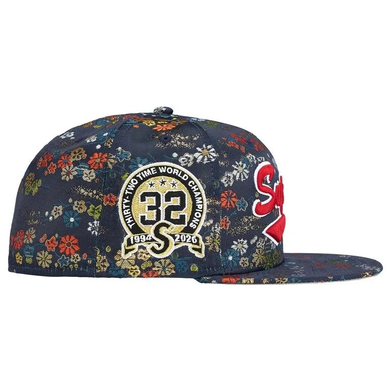 Supreme Floral Jacquard New Era Navy