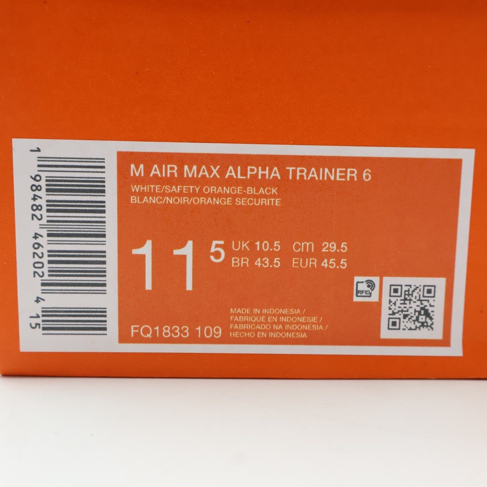 FQ1833-109 Nike Air Max Alpha Trainer 6 White Black Safety Orange (Men's)
