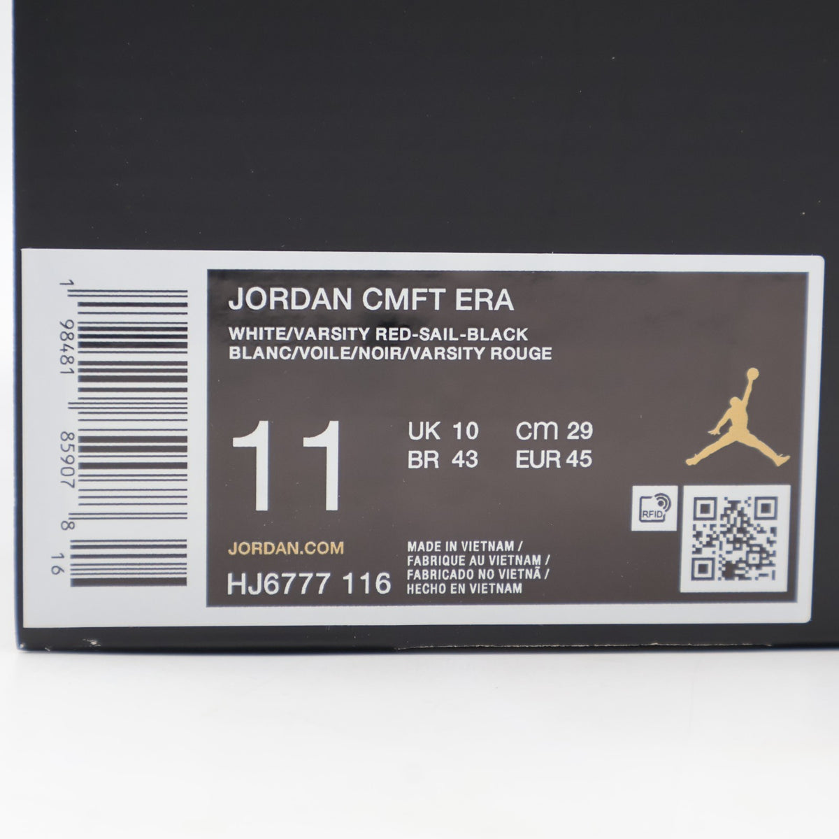 HJ6777-116 Nike Jordan CMFT Era White Sail Black Varsity Red (Men's)