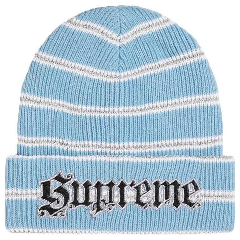 Supreme Metallic Stripe Beanie Light Blue