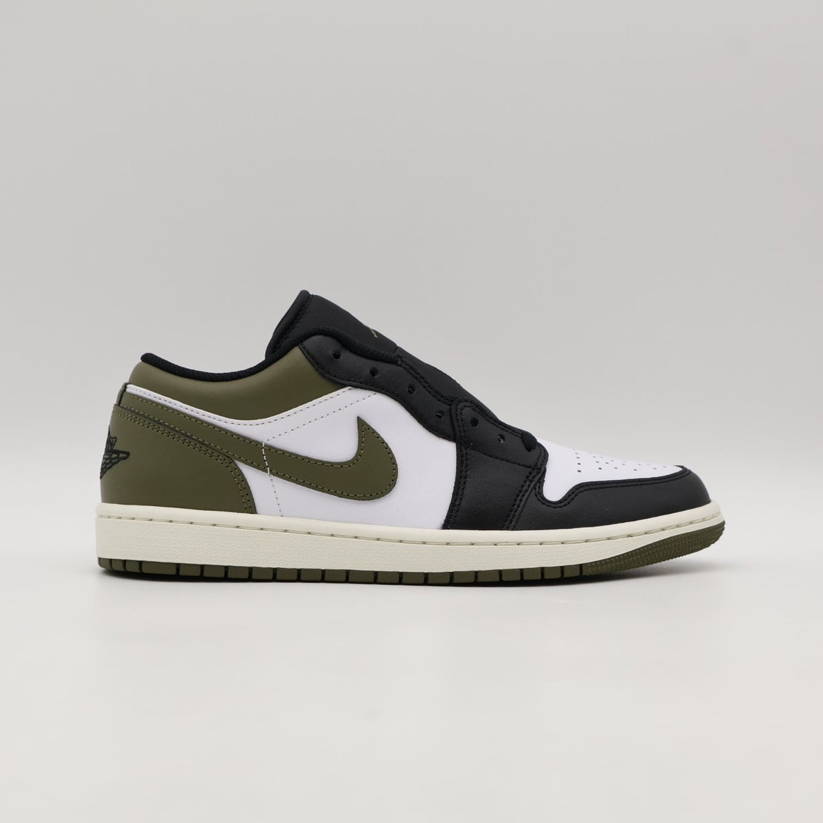 553558-092 Nike Air Jordan 1 Low Black Medium Olive White (Men's)