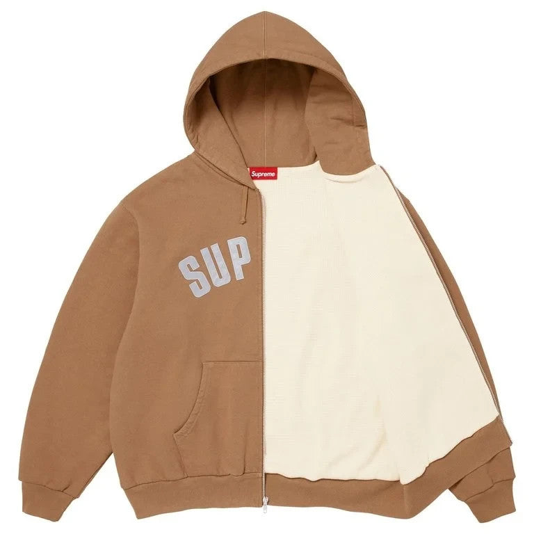 Supreme Arc Thermal Lined Zip Up Hooded Sweatshirt Light Brown