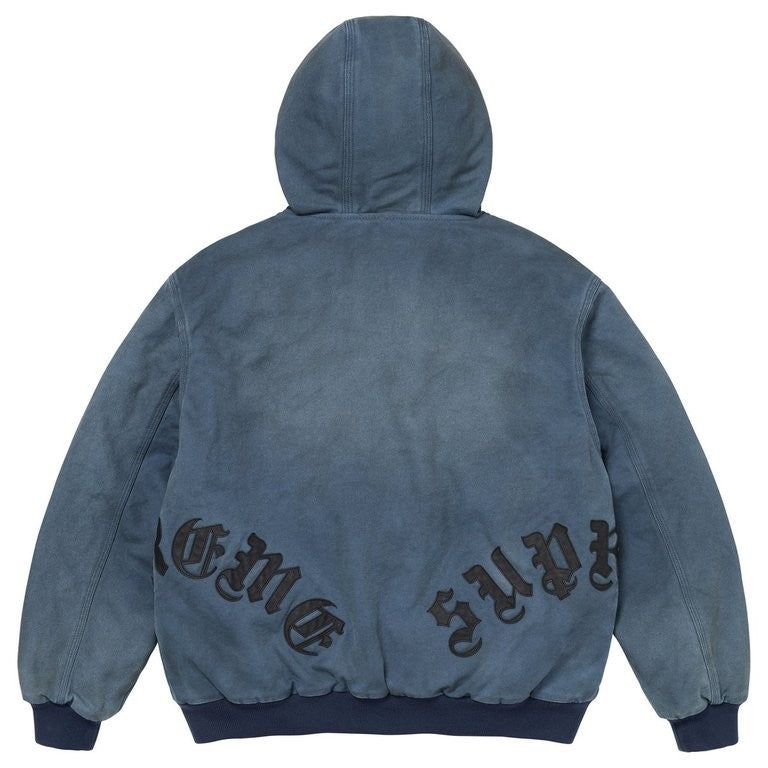 Supreme Leather Applique Hooded Work Jacket Navy