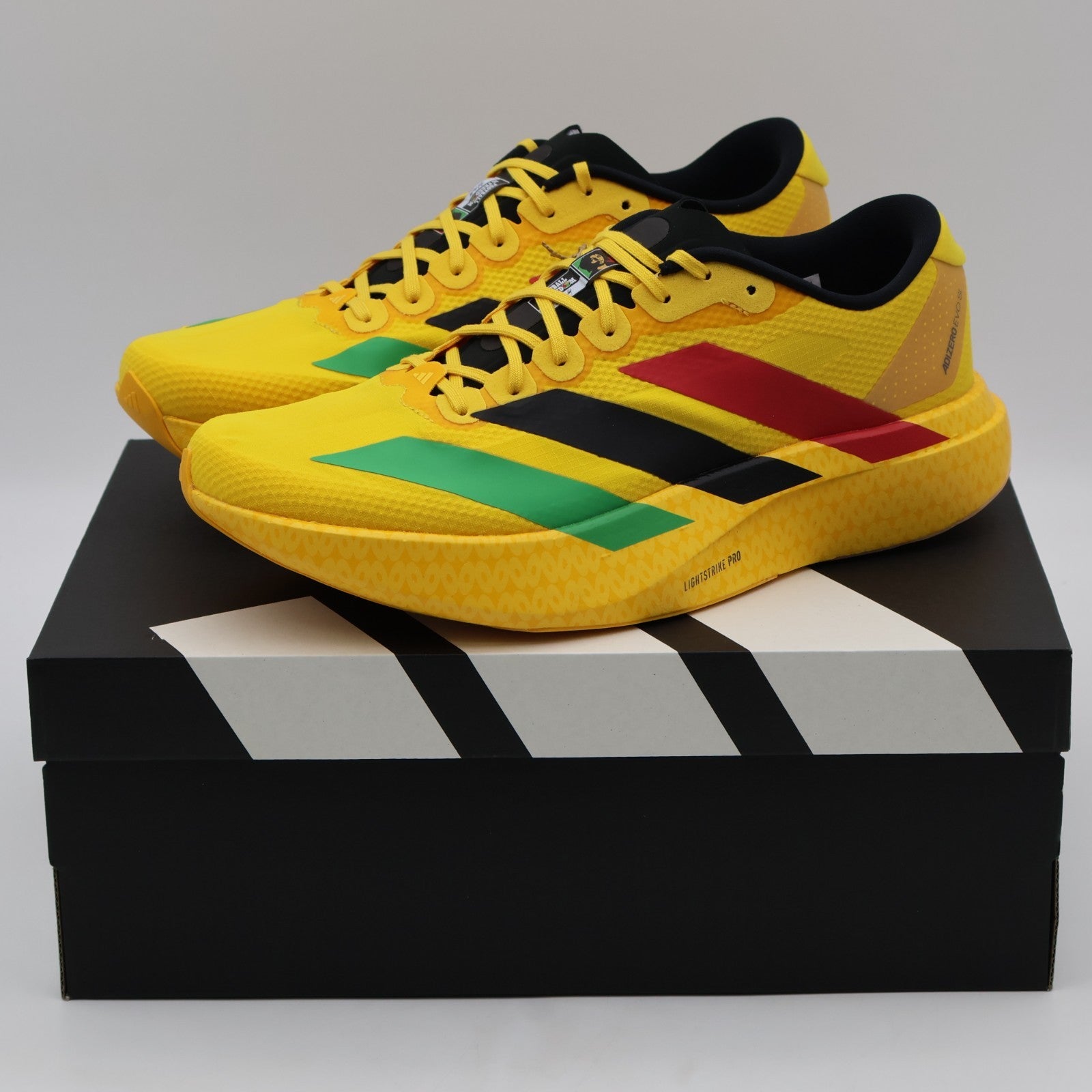 KJ3625 Bob Marley adidas Adizero Evo SL Bold Gold Vivid Green Pure Ruby (Men's)
