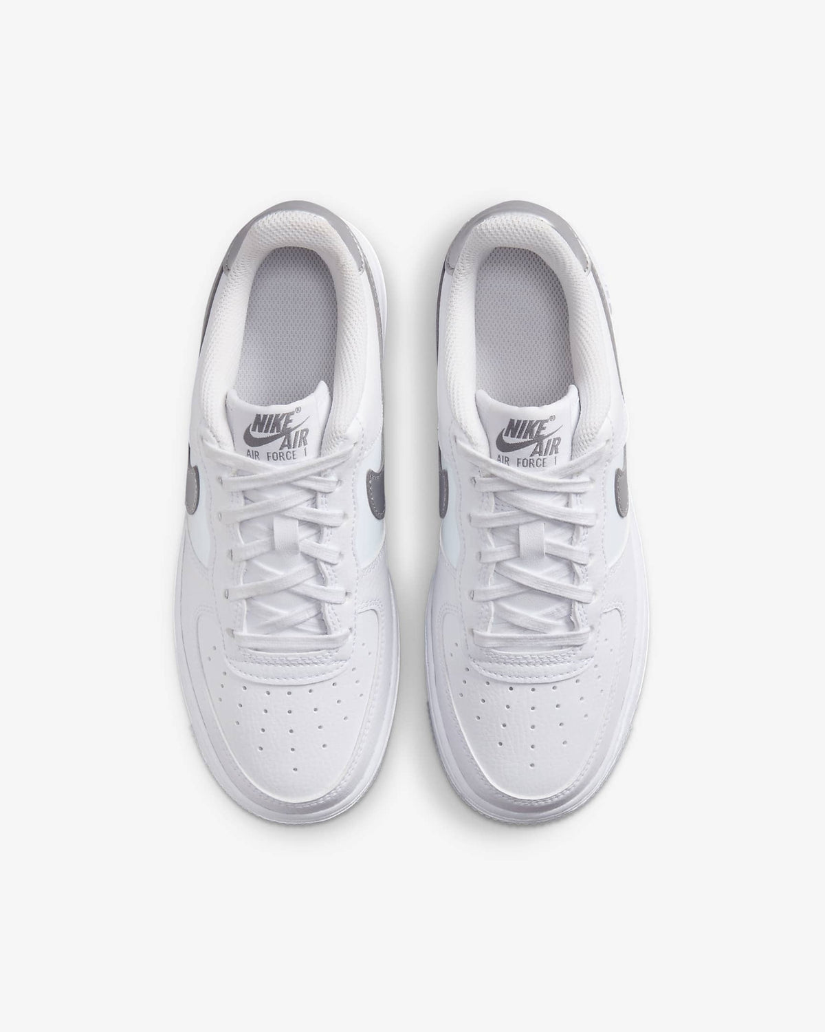 FV3981-100 Nike GS Air Force 1 White Pure Platinum Football Grey Metallic Silver