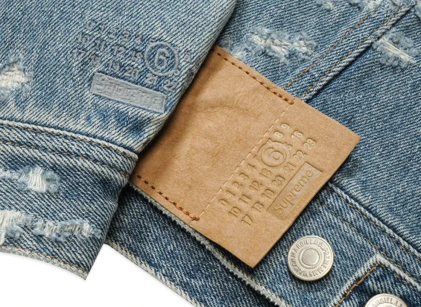 Supreme MM6 Maison Margiela Distressed Selvedge Denim Trucker Jacket Indigo