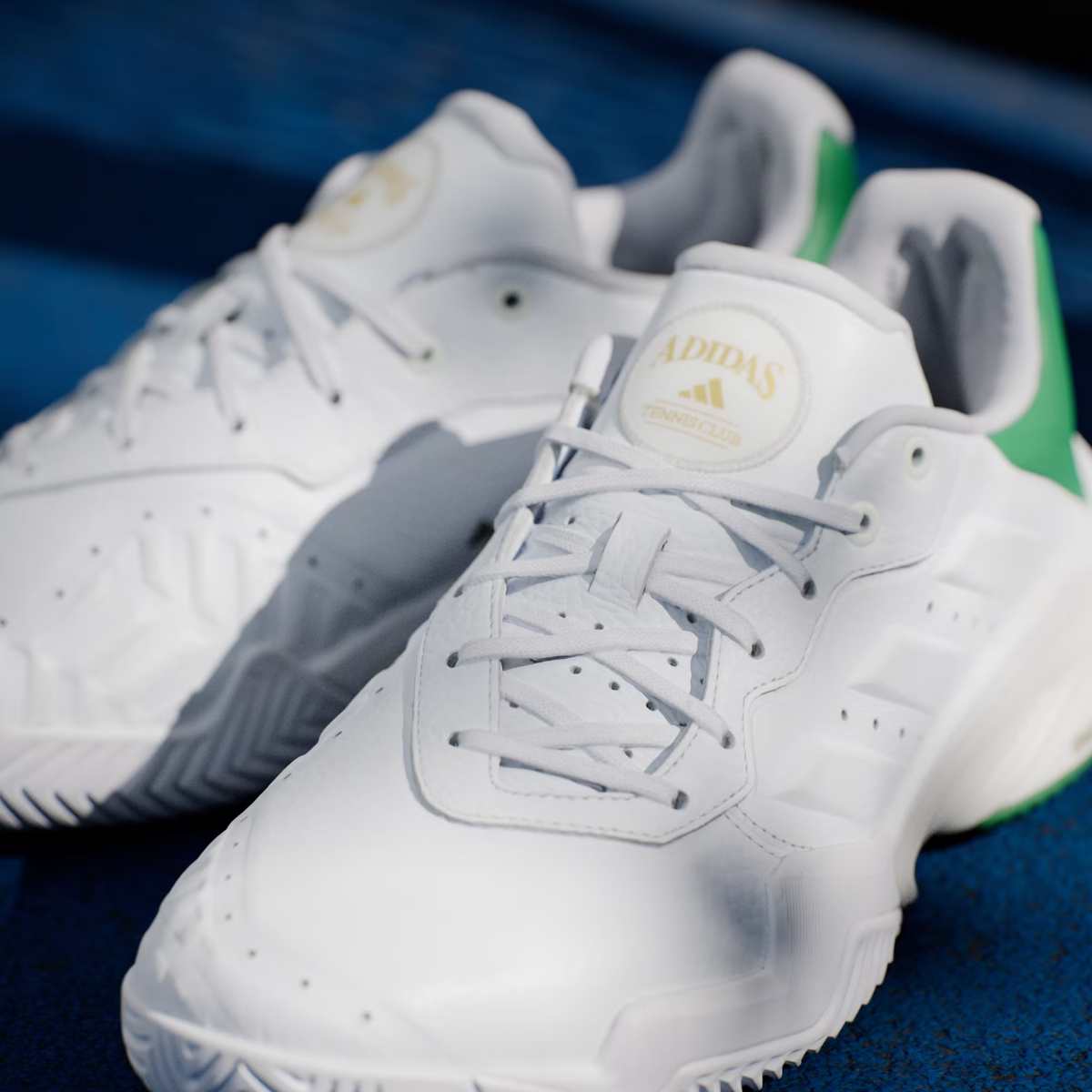 JP7237 adidas Barricade 13 Leather Tennis Shoes Gold Metallic Cloud White (Men's